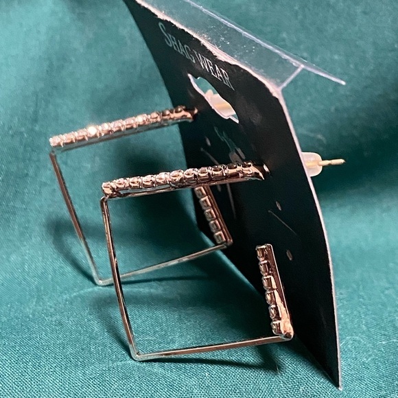 SHAG Wear Square Hoop Earrings, costume jewelry with bling, new. - Picture 4 of 10